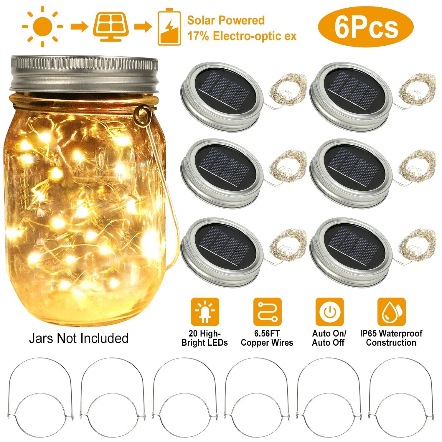 6-Pieces: Solar Powered Mason Jar Lid Lights 20 LEDs Visit Online