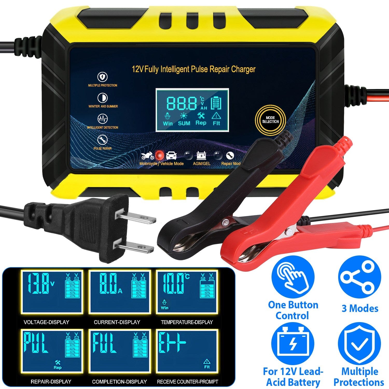 Car Battery Charger 12V/6A Smart Automatic Battery Charger Pulse Repair Sale Genuine