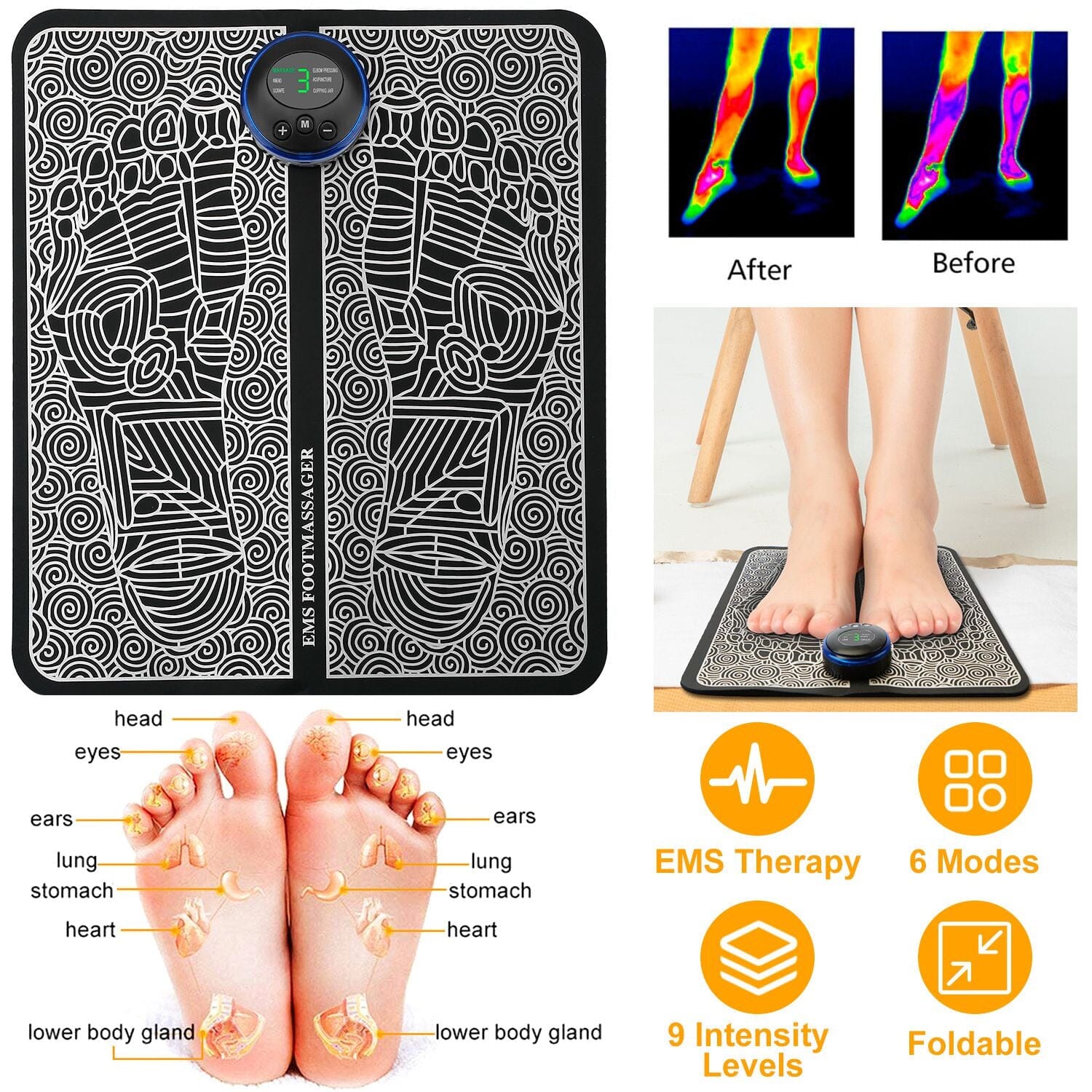 EMS Foot Massage Pad Electric Stimulator Outlet Choice