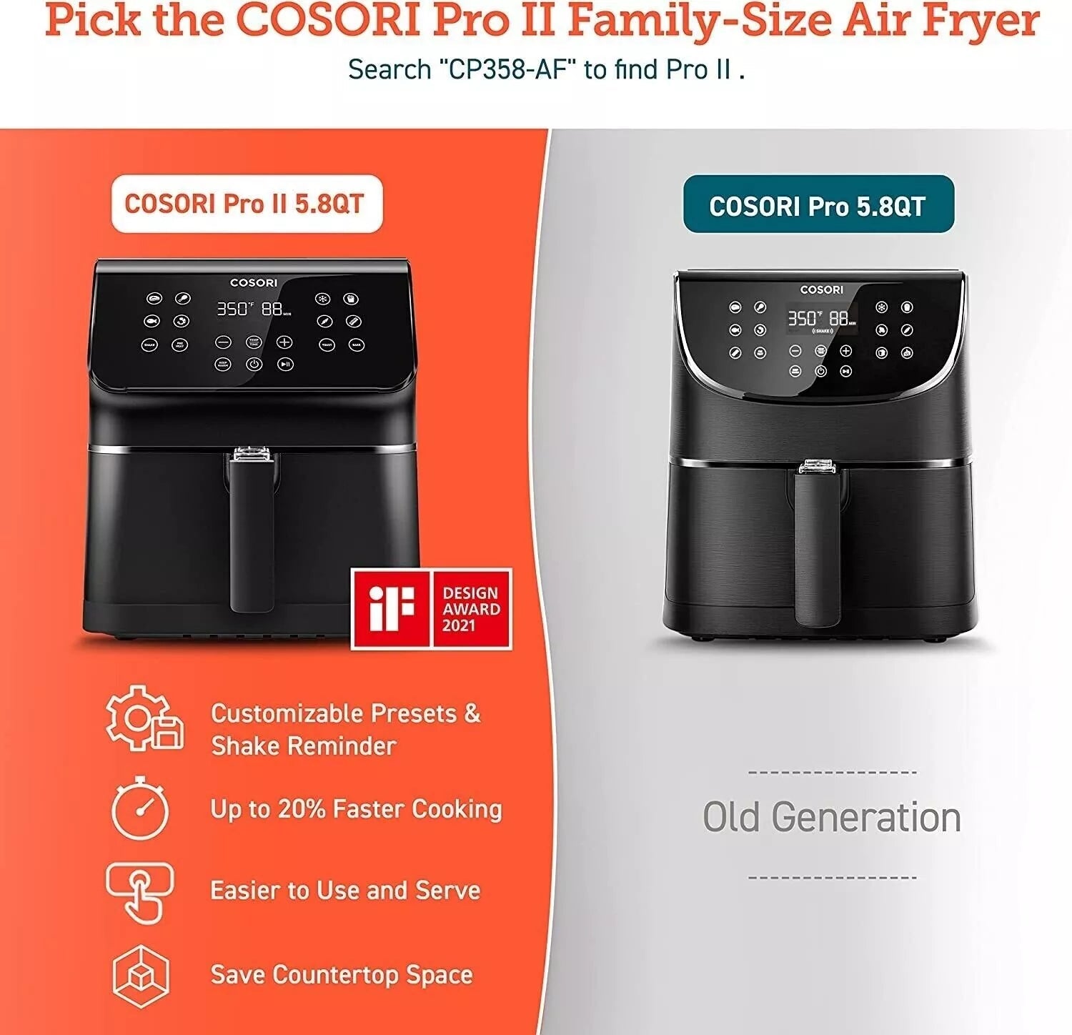 COSORI Pro II Air Fryer Oven Combo 5.8QT Max Xl Large Cooker (Black) Discount Outlet Store