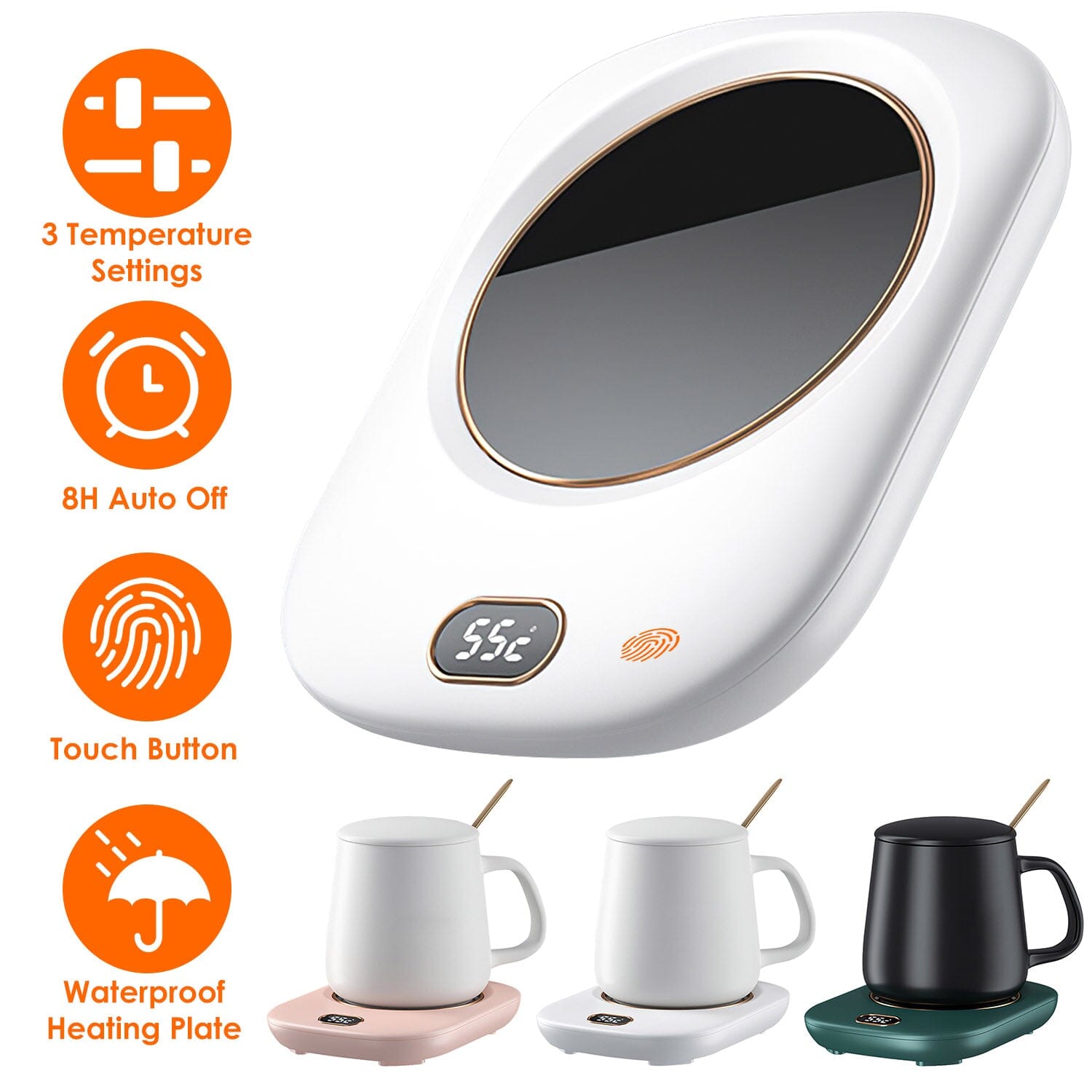 Auto Shut Off USB Coffee Mug Heating Plate with 3 Temperature Setting Outlet Choice