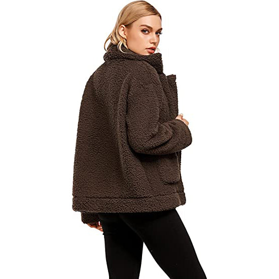 Women's Casual Lapel Fleece Fuzzy Faux Shearling Zipper Coat Outlet Brand New Unisex