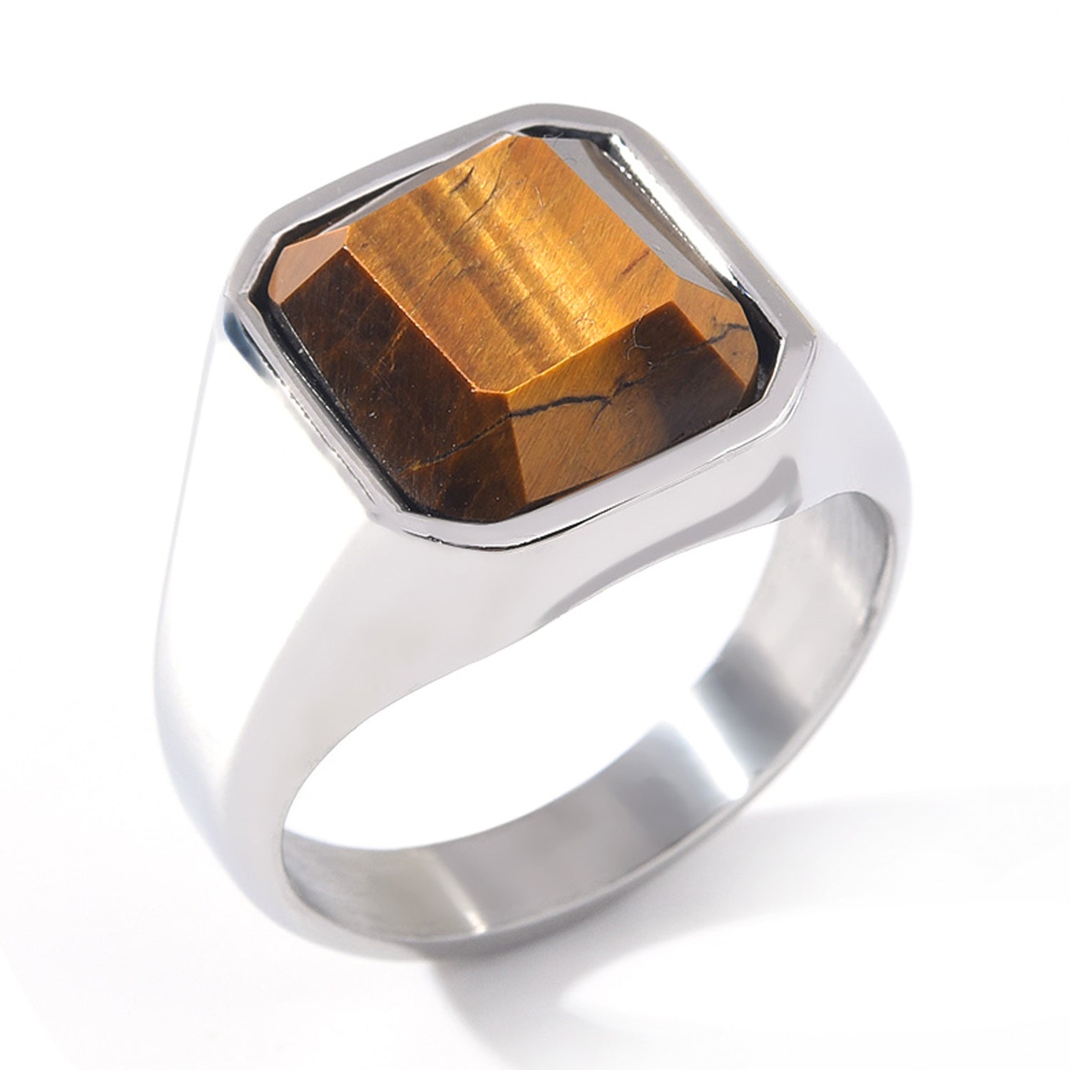 Mens Stainless Steel Genuine Tiger Eye Stone Silver Ring Cheap Wide Range Of
