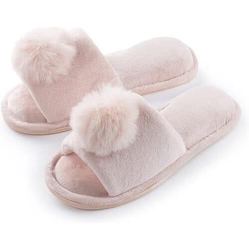 Pupeez Girl's Slipper Lovely Velvet Pom-pom Open Toe Kids House Slides Real For Sale