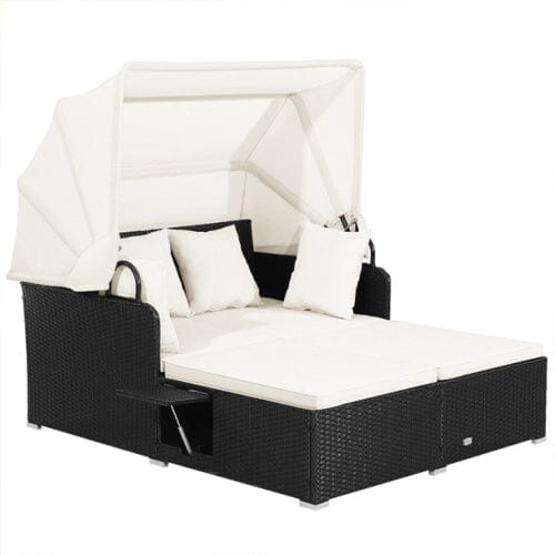 Patio Rattan Daybed with Retractable Canopy and Side Tables Finishline