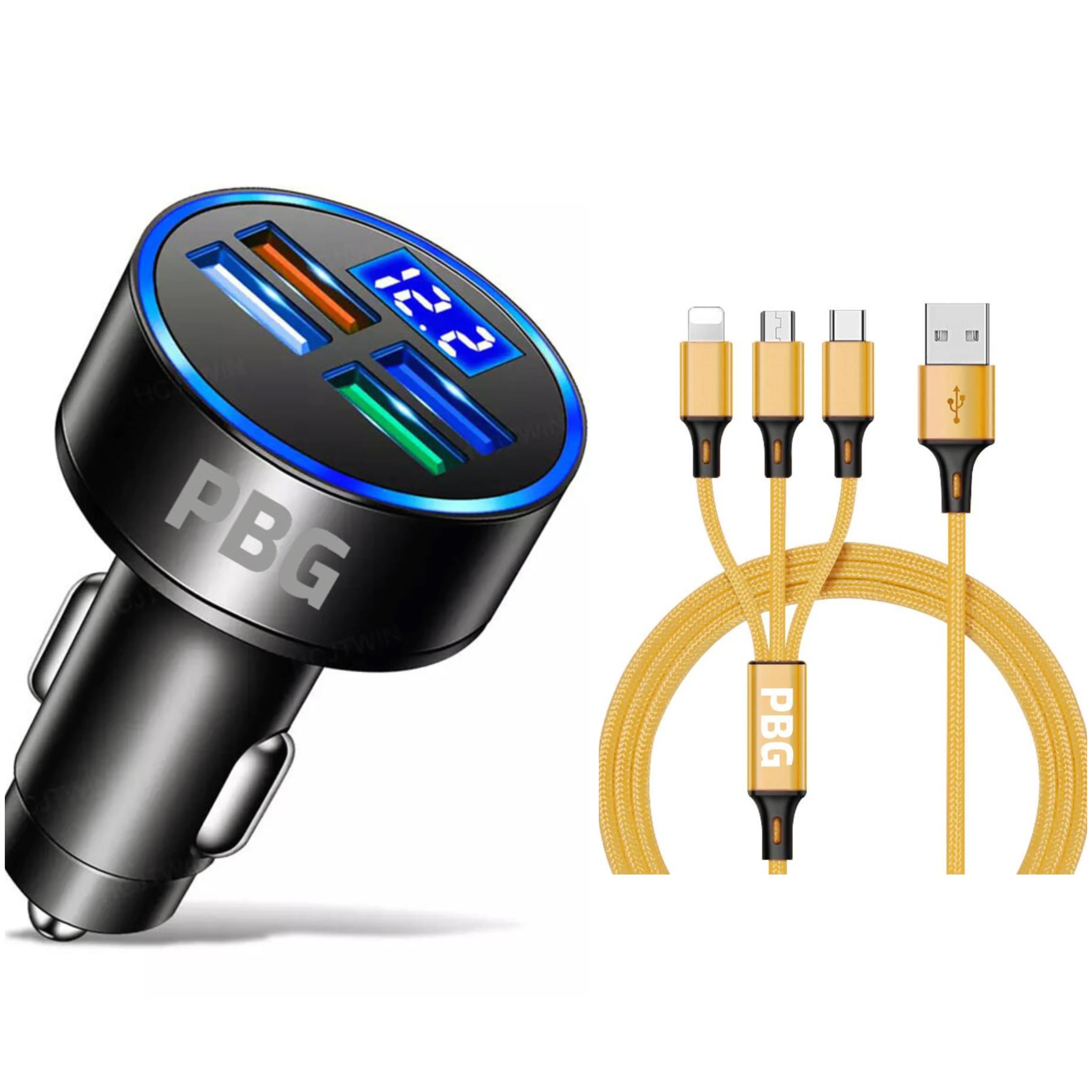 PBG LED 4 Port Car Charger Voltage Display and 3-in-1 Cable Bundle Eastbay Cheap Online