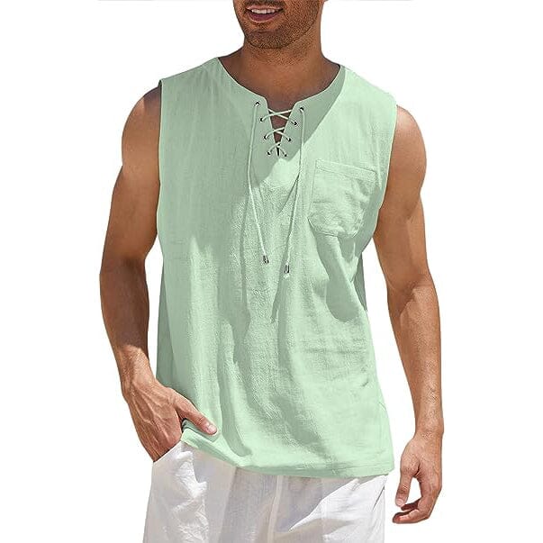 Men's Cotton Linen Tank Top Shirts Casual Sleeveless Lace Up Beach Hippie Tops Bohemian Renaissance Pirate Tunic Get To Buy For Sale