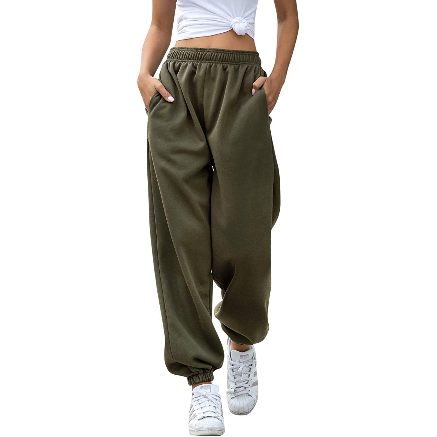 Women's Cinch Bottom Sweatpants Pockets High Waist Sporty Cheap Sale Best Pices