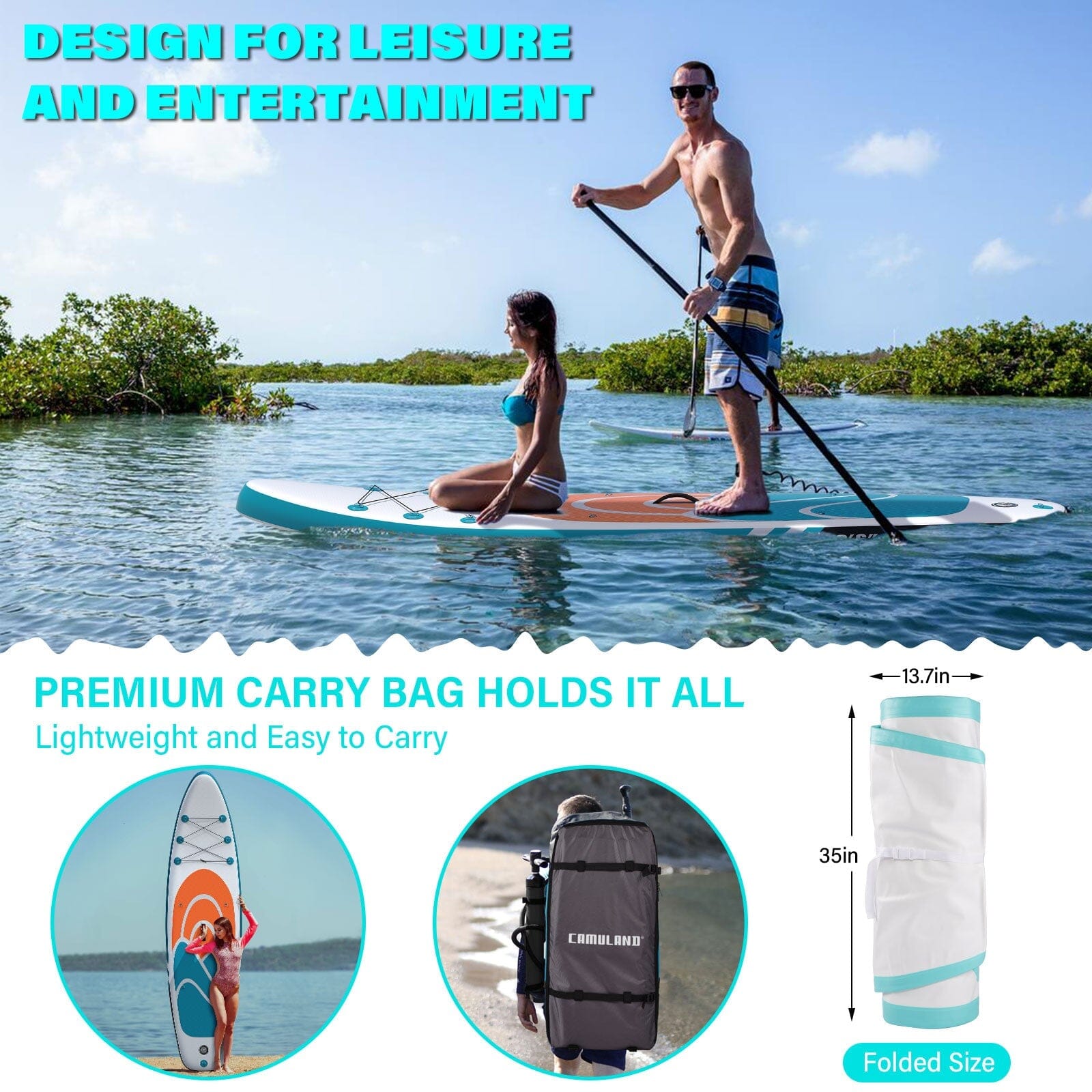 Inflatable Paddle Board Stand up Adults with Adjustable Paddle and Removable Fin Orange Clearance Online