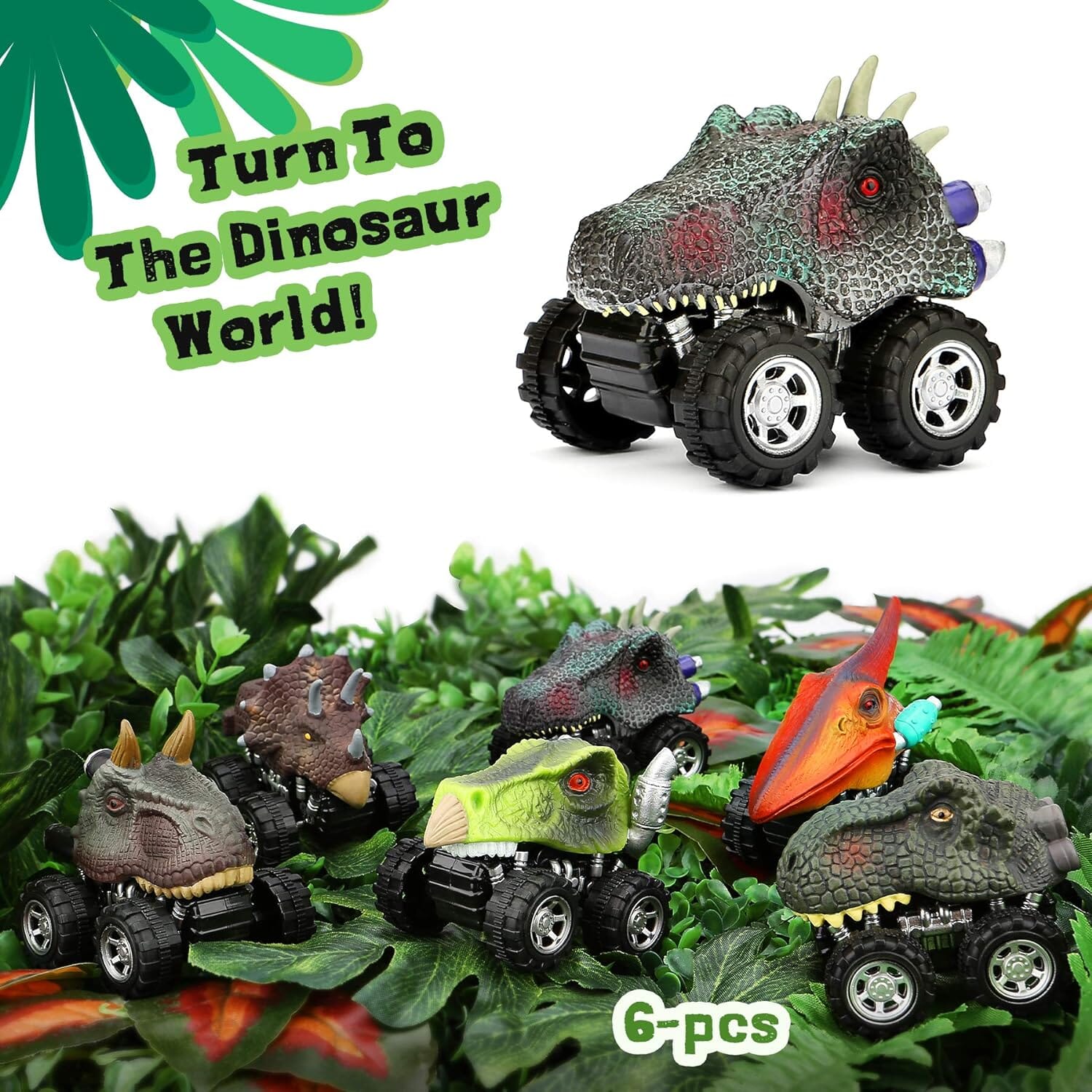 6-Piece Set: Dinosaur Toy Pull Back Cars Realistic Dino Cars Clearance Newest