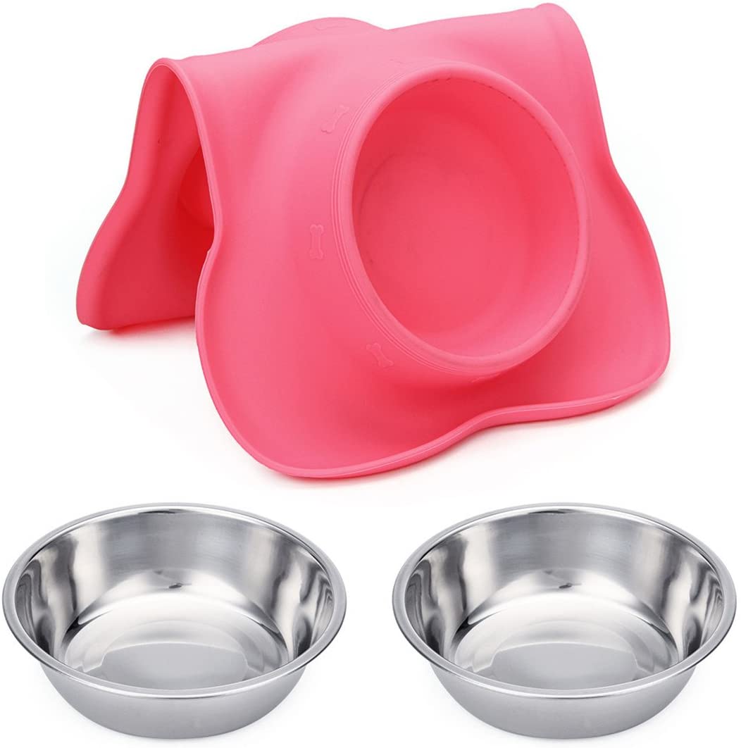 Hubulk 2 Stainless Steel Dog Bowl with No Spill Non-Skid Silicone Mat Visit For Sale