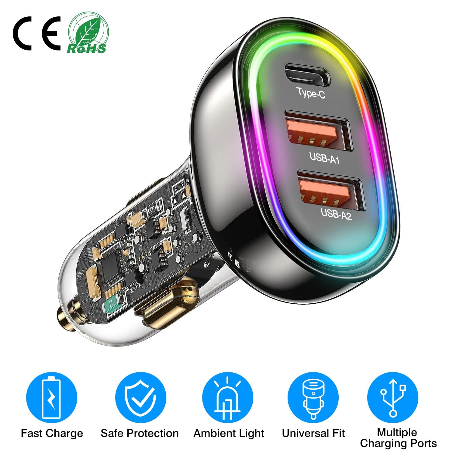 90W 3 Ports Fast Car Charger USB and Type C Manchester Great Sale Online