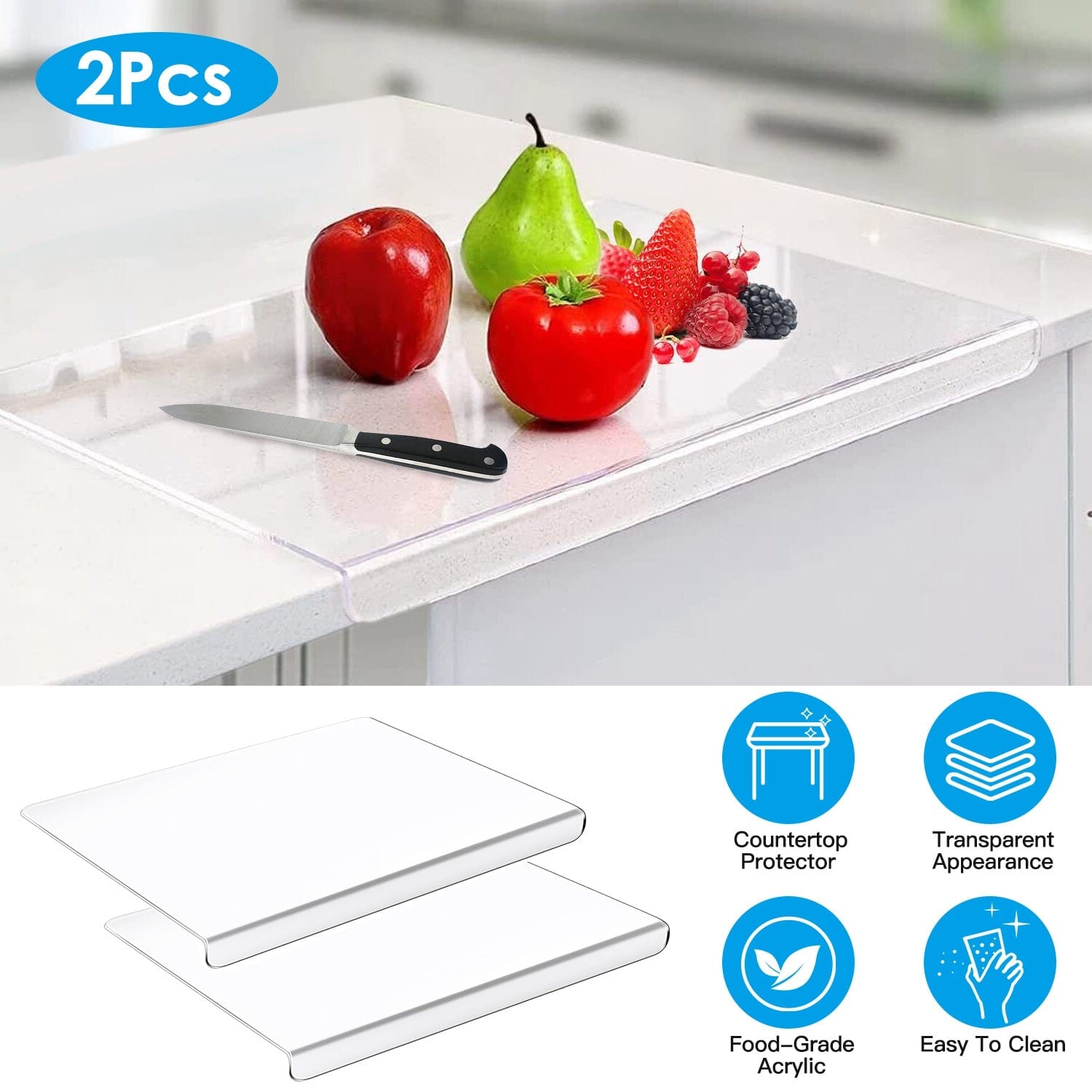 2-Pack: Non-Slip Transparent Countertop Cutting Board Kitchen Countertop Protector Visit New Sale Online