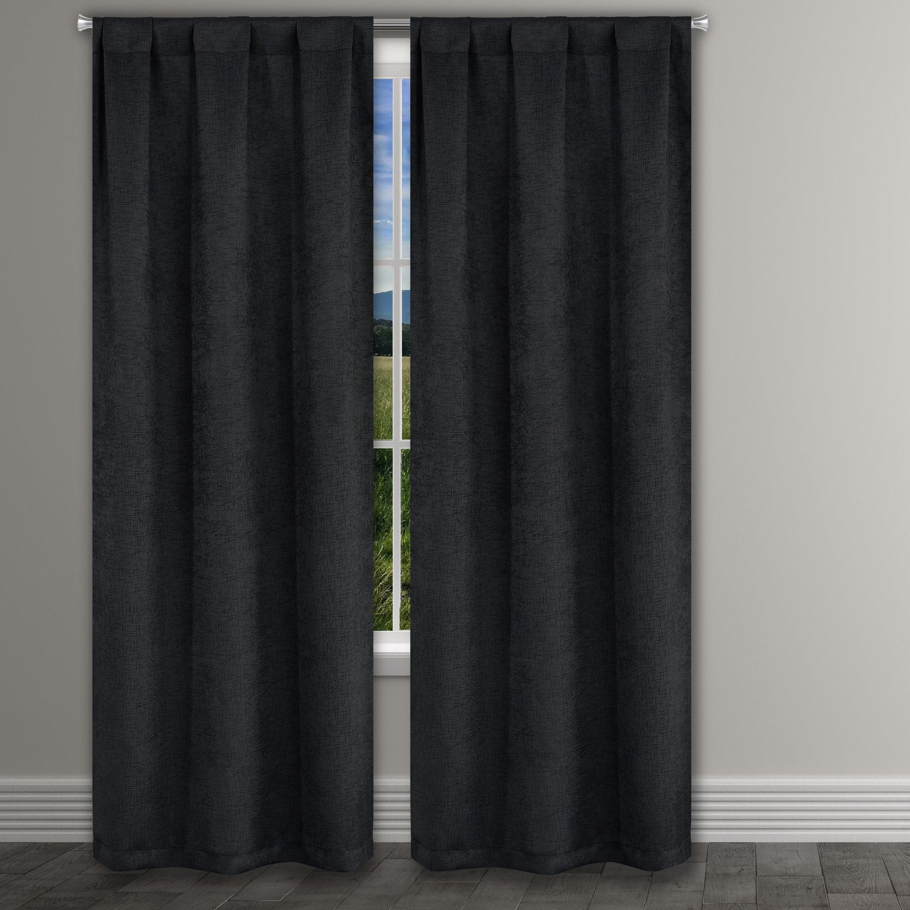 Heavy Suede Embossed Textured Blackout Thermal Window Curtain Pair Panel Cheap View