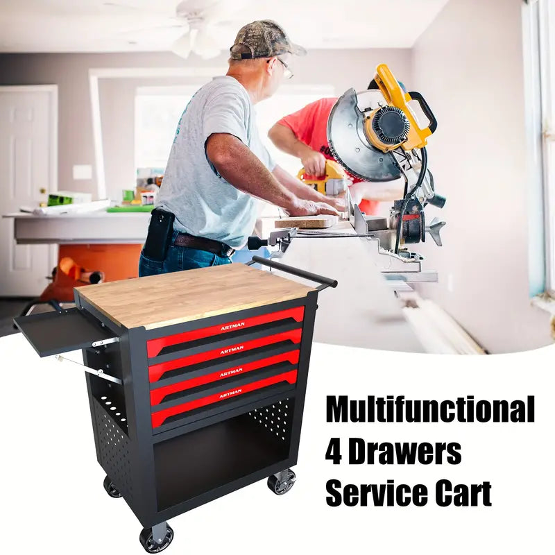 4 Drawers Multifunctional Tool Cart With Wheels And Wooden Top Cheap Real Eastbay