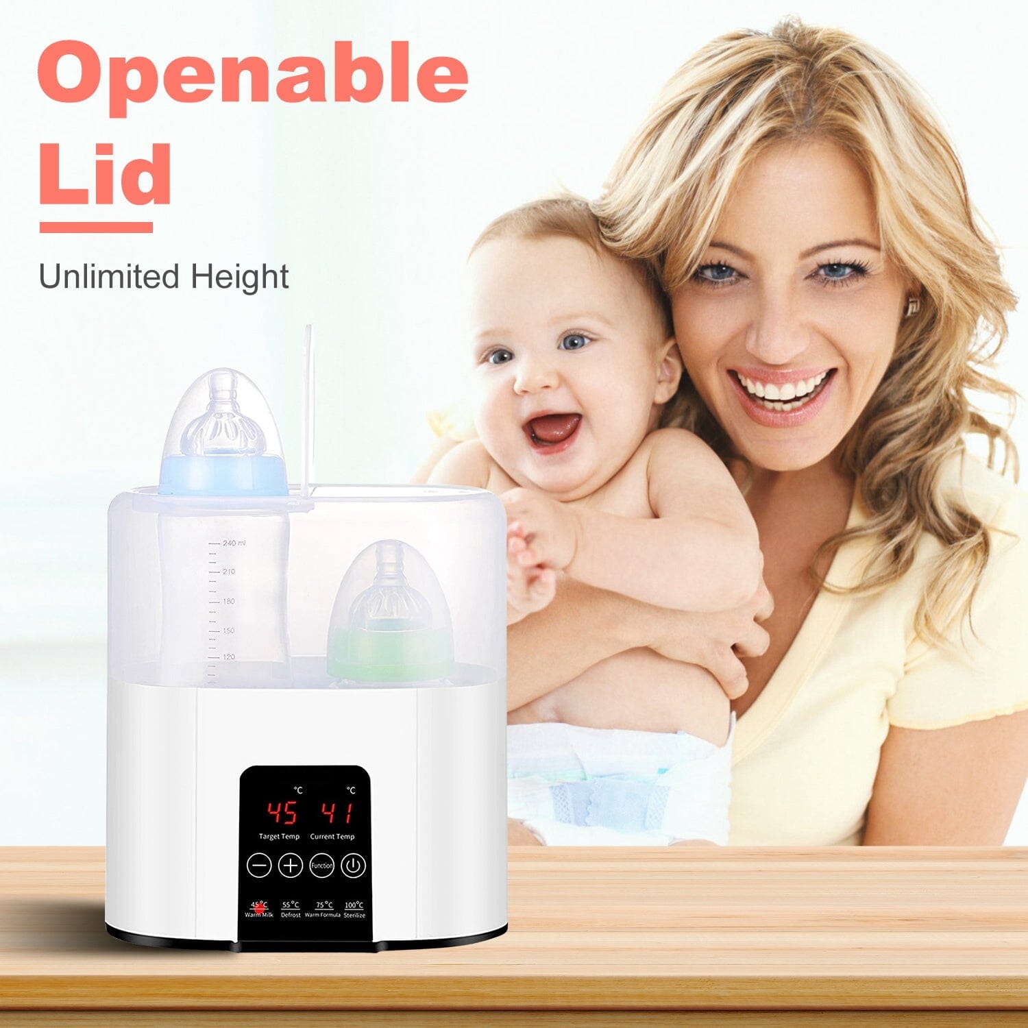 Electric Baby Milk Bottle Warmer Fit with 4 Heating Modes Adjustable Temperature Display Screen Huge Surprise For Sale