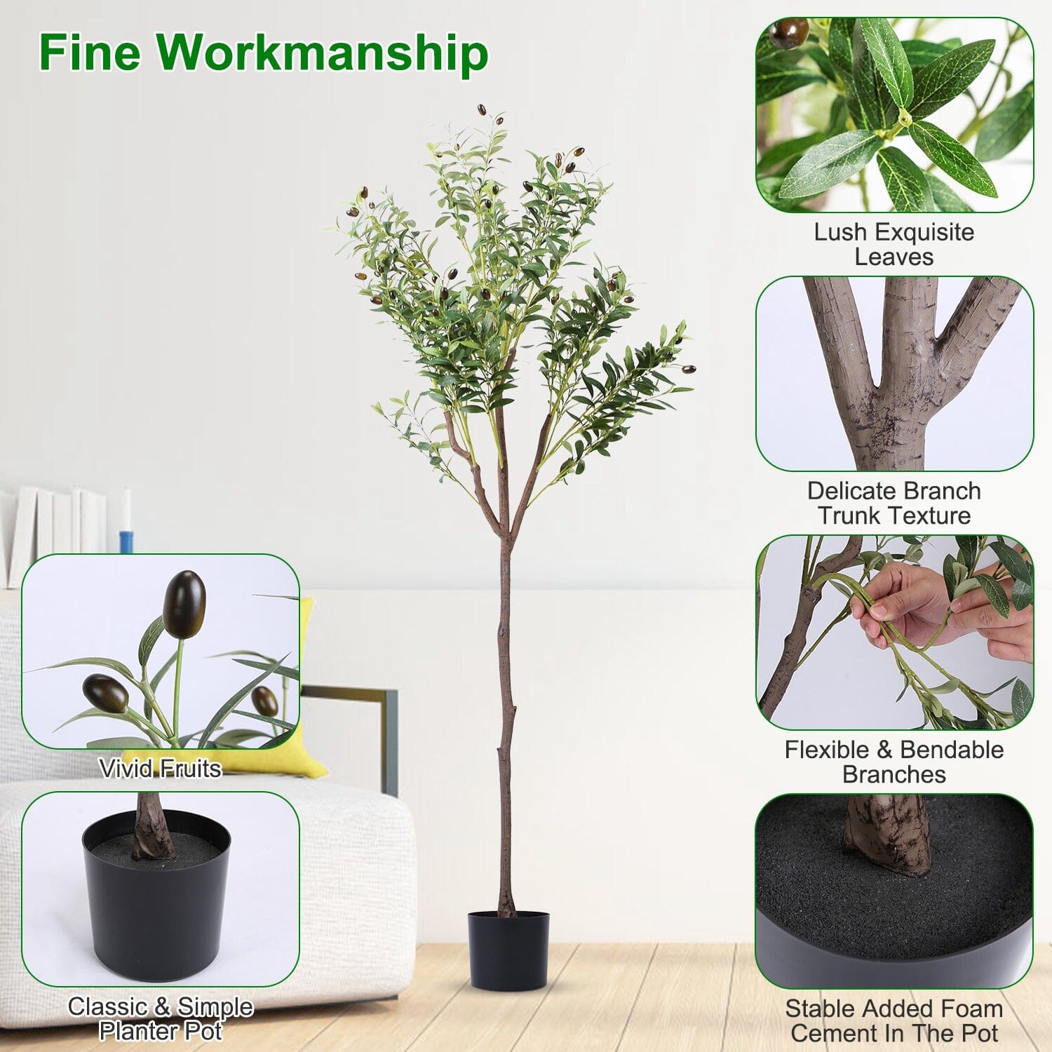 5.9ft Artificial Olive Tree with Lush Olive Branches and Fruits with Black Planter Pot Best Place Sale Online