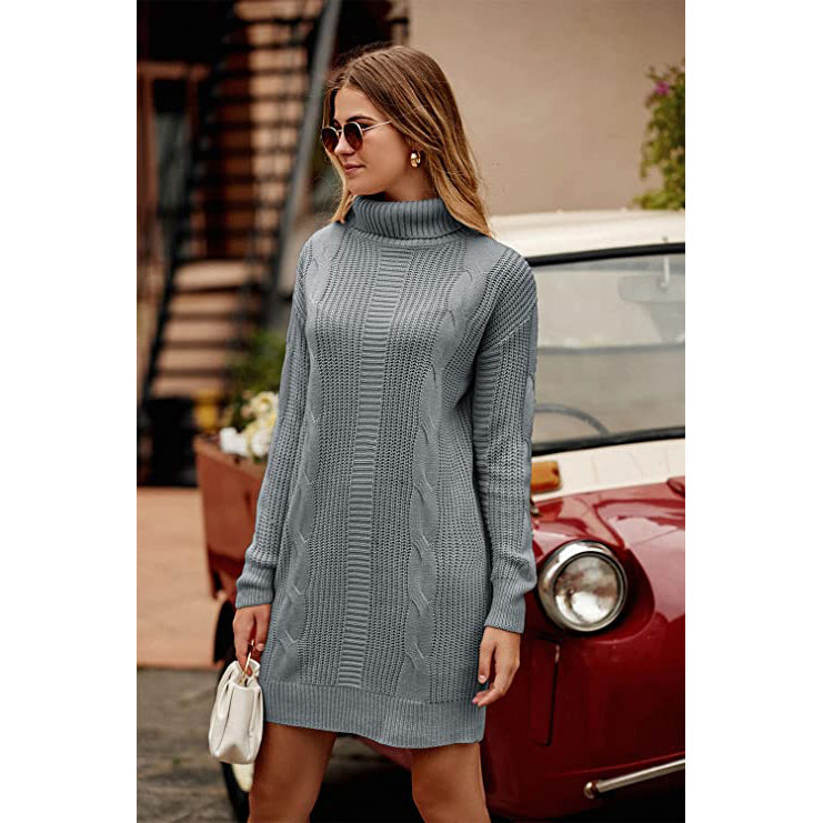 Turtleneck Pullover Sweaters Casual Long Sleeve Plain Winter Knit Sweater Dress Sale Wholesale Pice