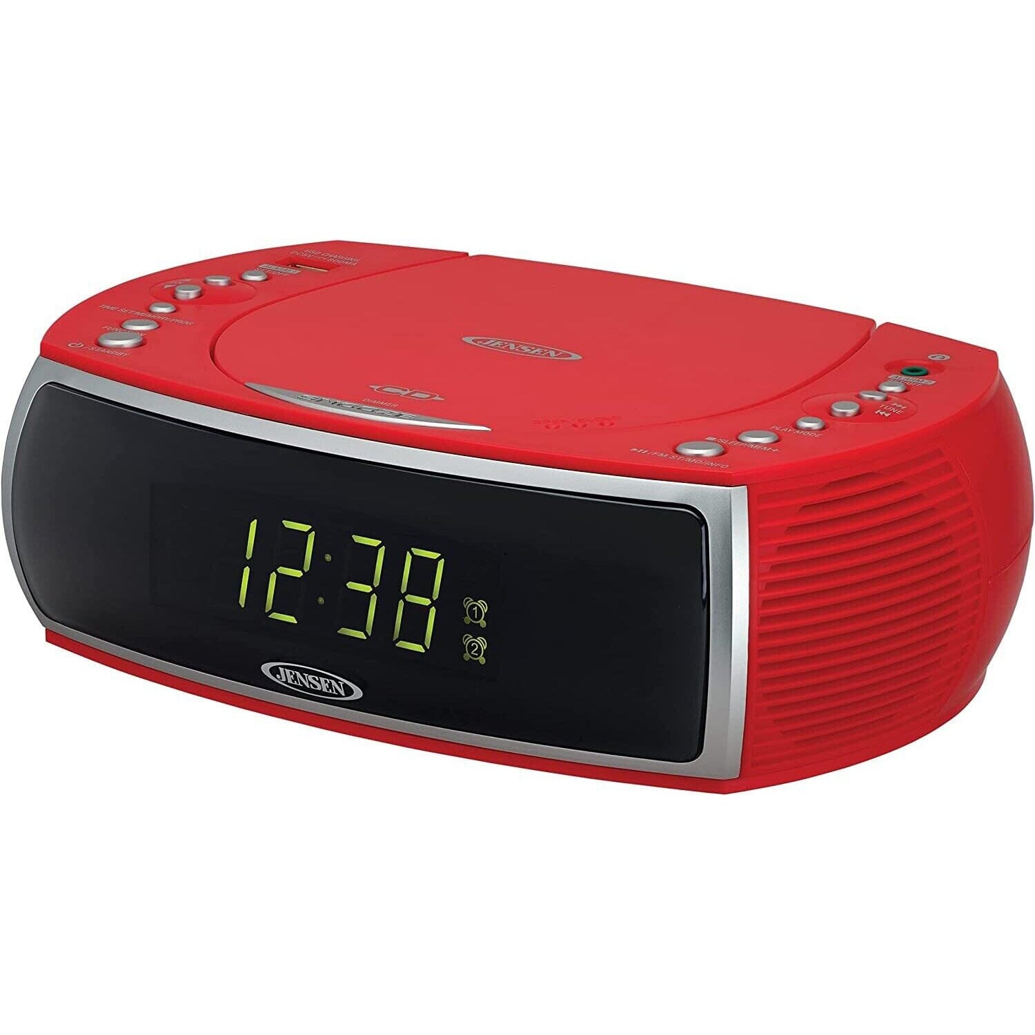 Jensen JCR-322R Modern Home CD Tabletop Stereo Clock Digital Display AM/FM Radio CD Player Dual Alarm Clock (Red) Many Kinds Of Sale Online