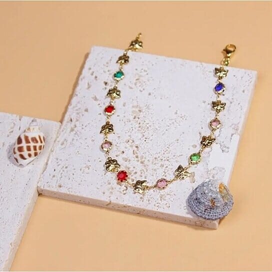 Gold Butterfly with Multi Color Crystal Stone Ankle Bracelet Cheap Sale Enjoy