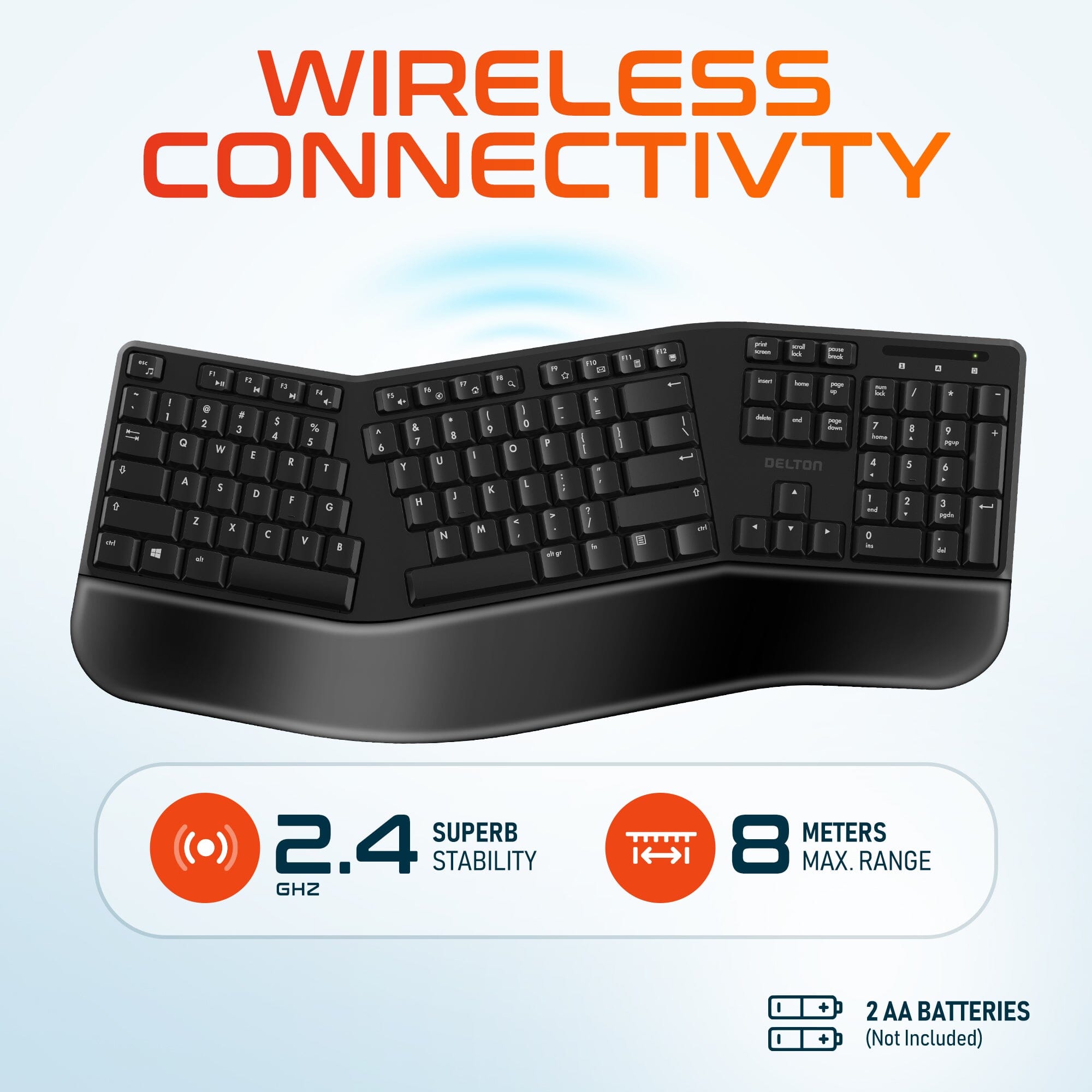 Delton KB200 Wireless Ergonomic Computer Keyboard, Full-Size Keyboard Outlet 100% Original