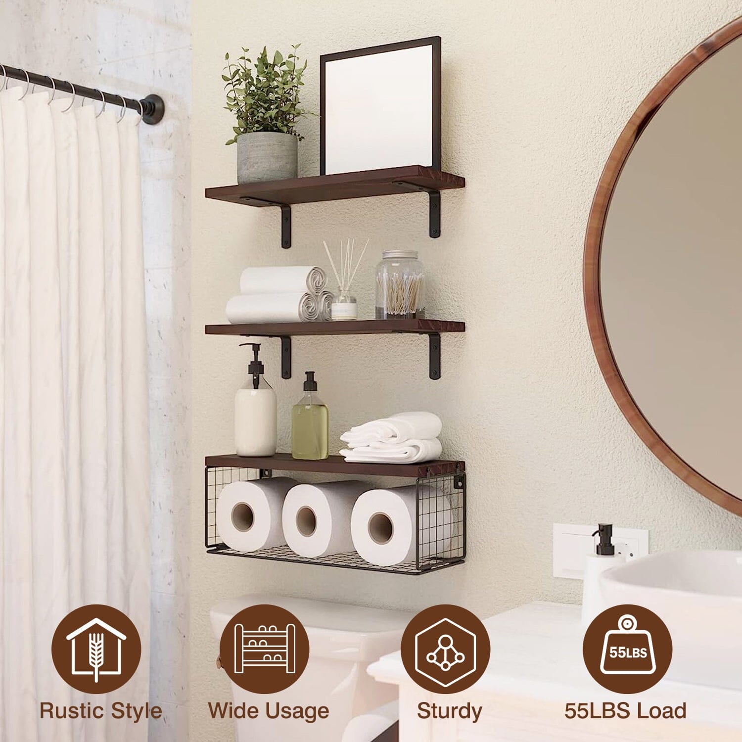 2-in-1 Floating Shelves Wall Mounted with Storage Basket Purchase Cheap Pice