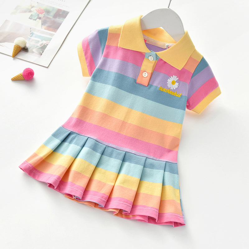 Girls Turn-Down Collar Summer Dress Clearance Very Cheap