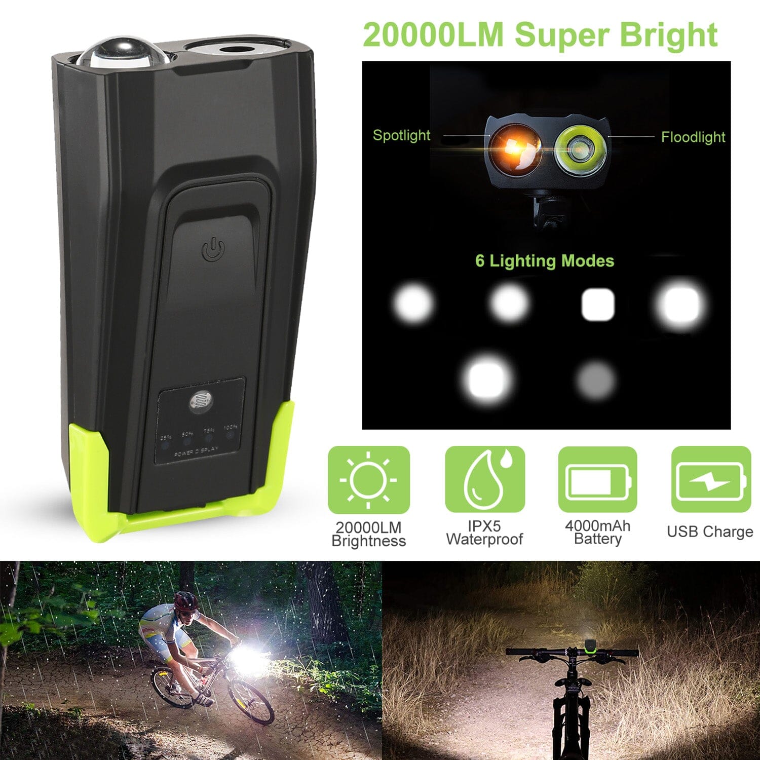 20000LM Bike Front Light with 120dB Loud Horn Cheap Browse