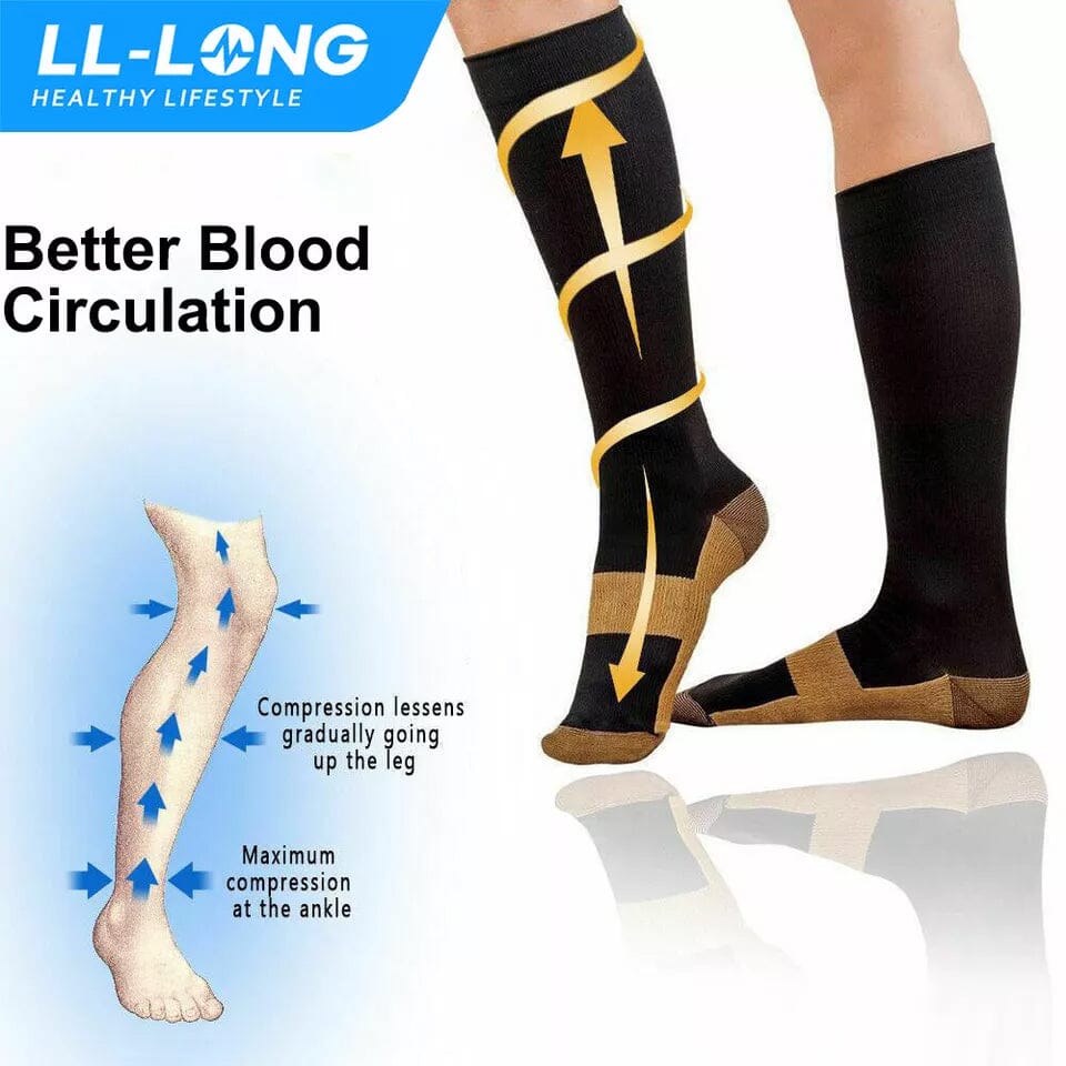 Copper Compression Socks 20-30mmHg Graduated Support L/XL for Men and Women Free Shipping With Credit Card