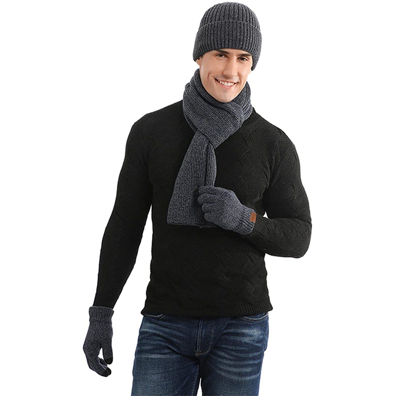 Men's Scaves and Beanie Hat Themal Gloves Set Clearance Geniue Stockist