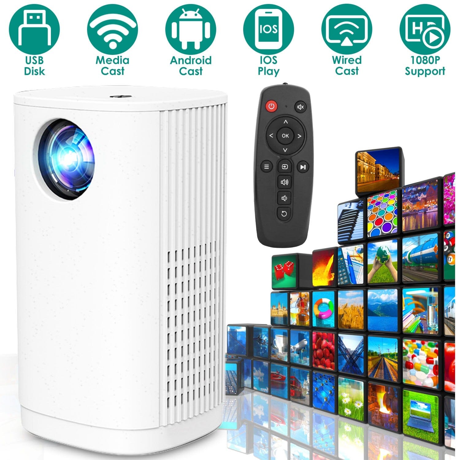 WiFi 1080P Projector Phone Projector Home Movie Projector Compatible with IOS Android iPads U Disk Buy