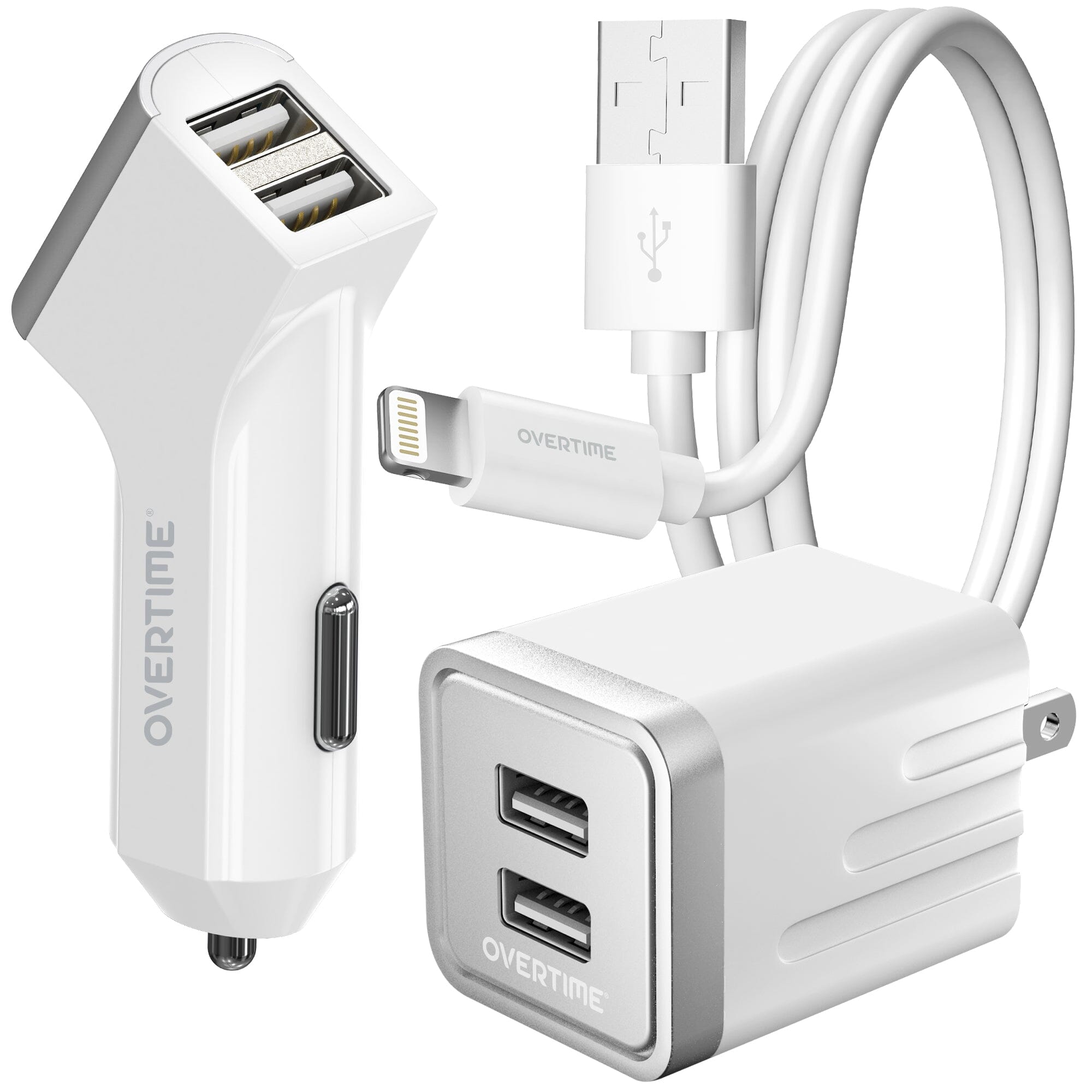 Overtime Home and Car Complete Charging Kit: Fast Wall & Car Chargers + Durable Lightning Cable Outlet With Paypal Order