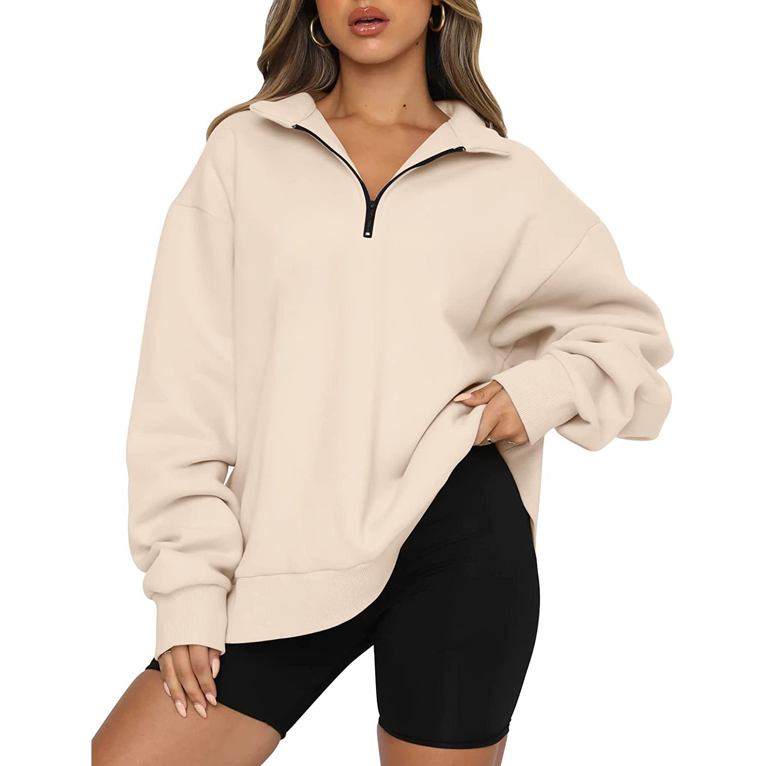 Womens Oversized Half Zip Pullover Long Sleeve Sweatshirt Cheap Sale Discounts