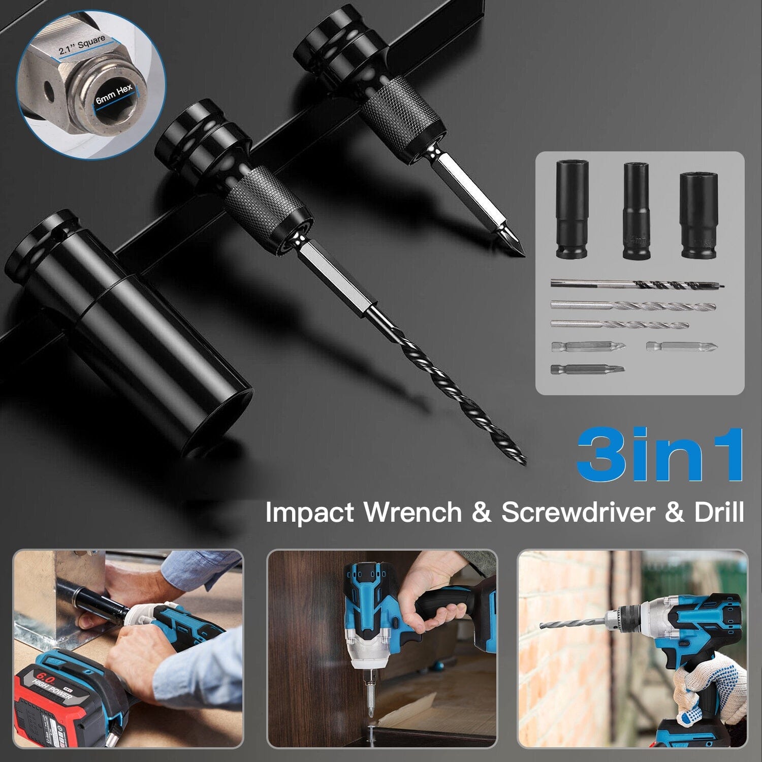 3-In-1 Cordless Electric Impact Wrench Drill Screwdriver with Brushless Motor Max 3450RPM Variable Speed Top Quality Cheap Pice