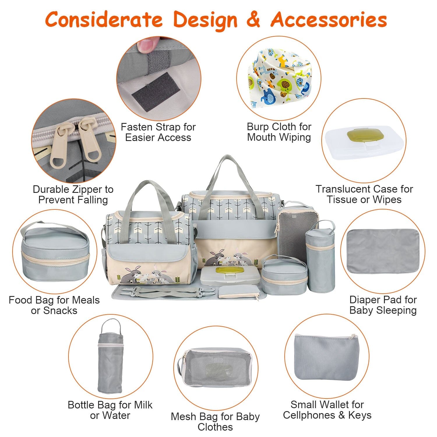 11-Piece Set: Multifunctional Diaper Handbags with Food Bag Low Cost