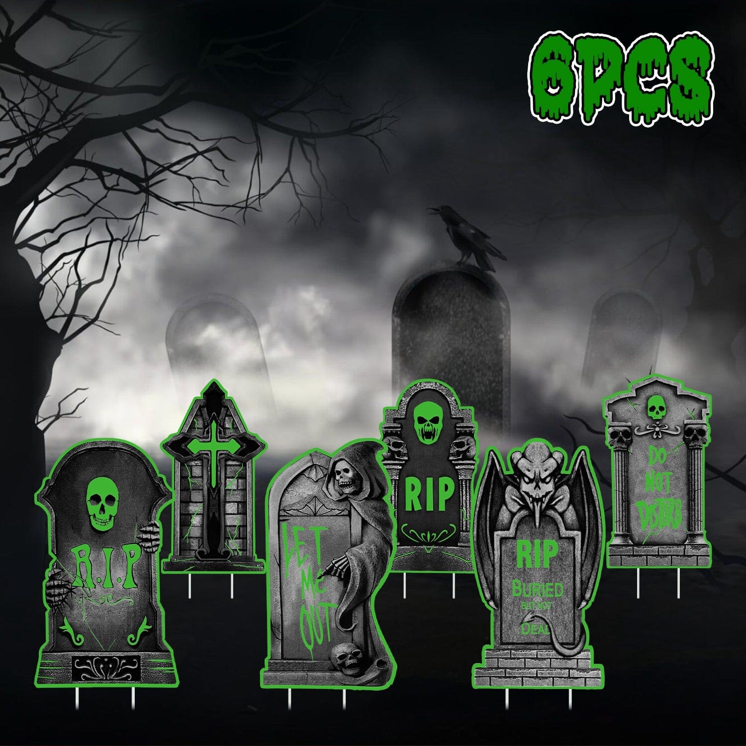 6-Pieces: Glow in the Dark Halloween Yard Sign Decorations with 12 Stakes Free Shipping Largest Supplier