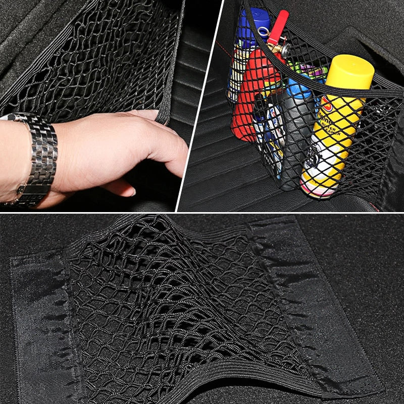 Car Back Rear Mesh Trunk Seat Elastic String Net Magic Sticker Universal Storage Bag Clearance Sast