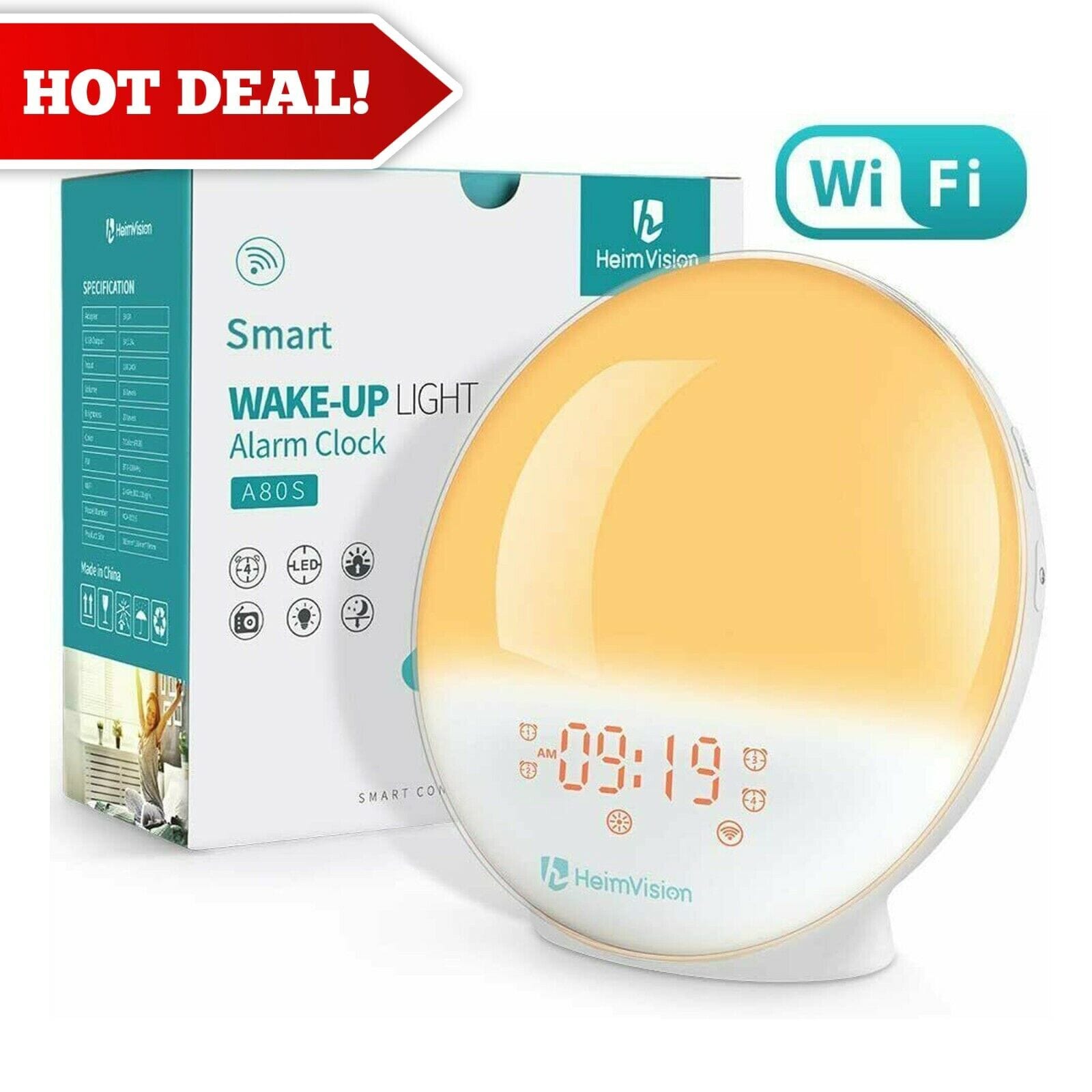 Heimvision A80S Wake Up Light Sunrise Alarm Clock for Adults & Kids, Work with Alexa (White) Free Shipping Hot Sale