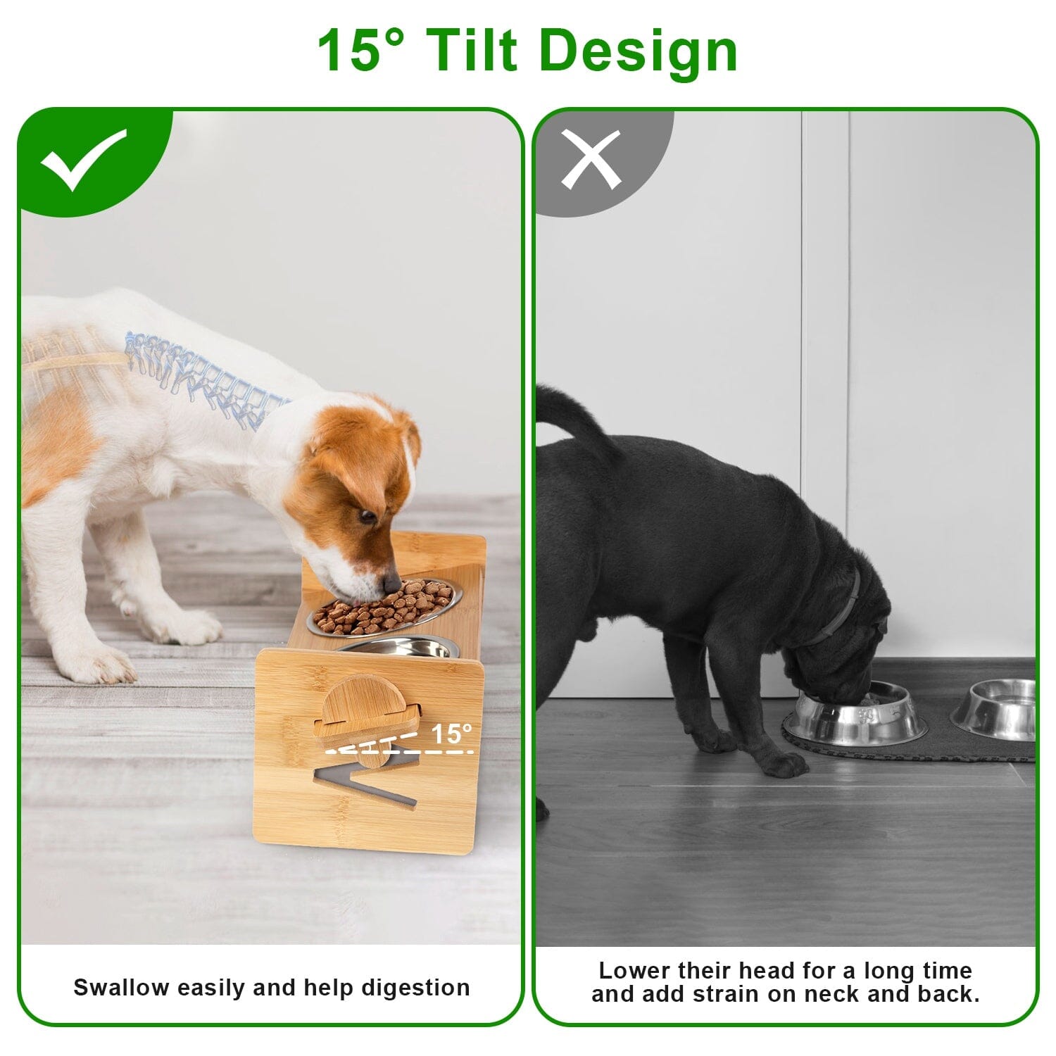 5°Tilt Bamboo Double Elevated Dog Bowls with 4 Adjustable Heights With Paypal Sale Online