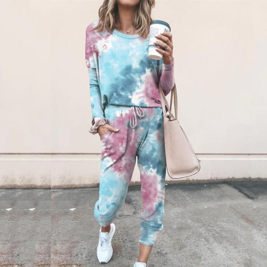 2-Piece Set: Women's Basic Tie Dye Sweatshirt Tracksuit Pants Sets Online Cheap Quality