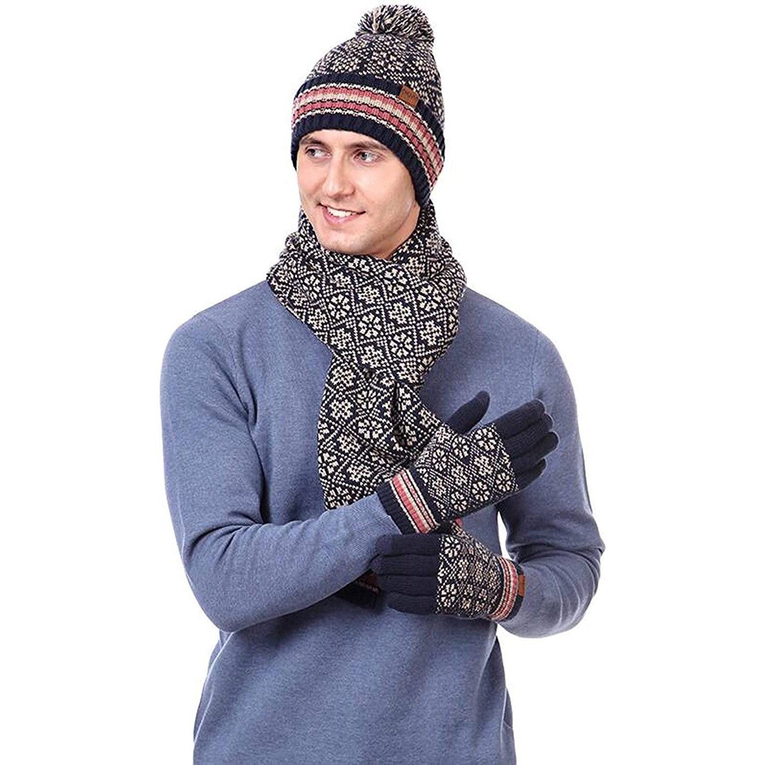 3-in-1 Soft Warm Thick Cable Knitted Beanie Hat Scarf and Gloves Winter Set Cheap Official