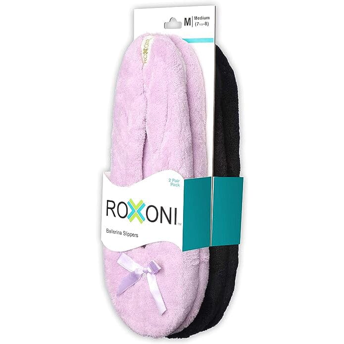 2-Pairs: Roxoni Women's Terry Classic Cotton & Velour Ballerina Slippers Cheap Low Shipping