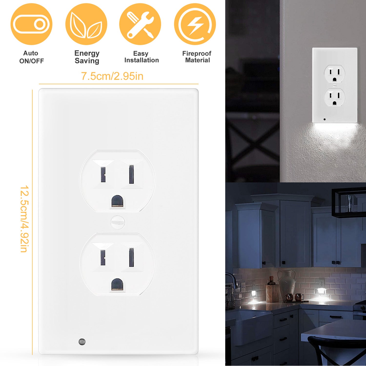 US Wall Outlet Cover Wall Plate with 3-LED Dusk To Down Sensor Night Lights For Sale Online