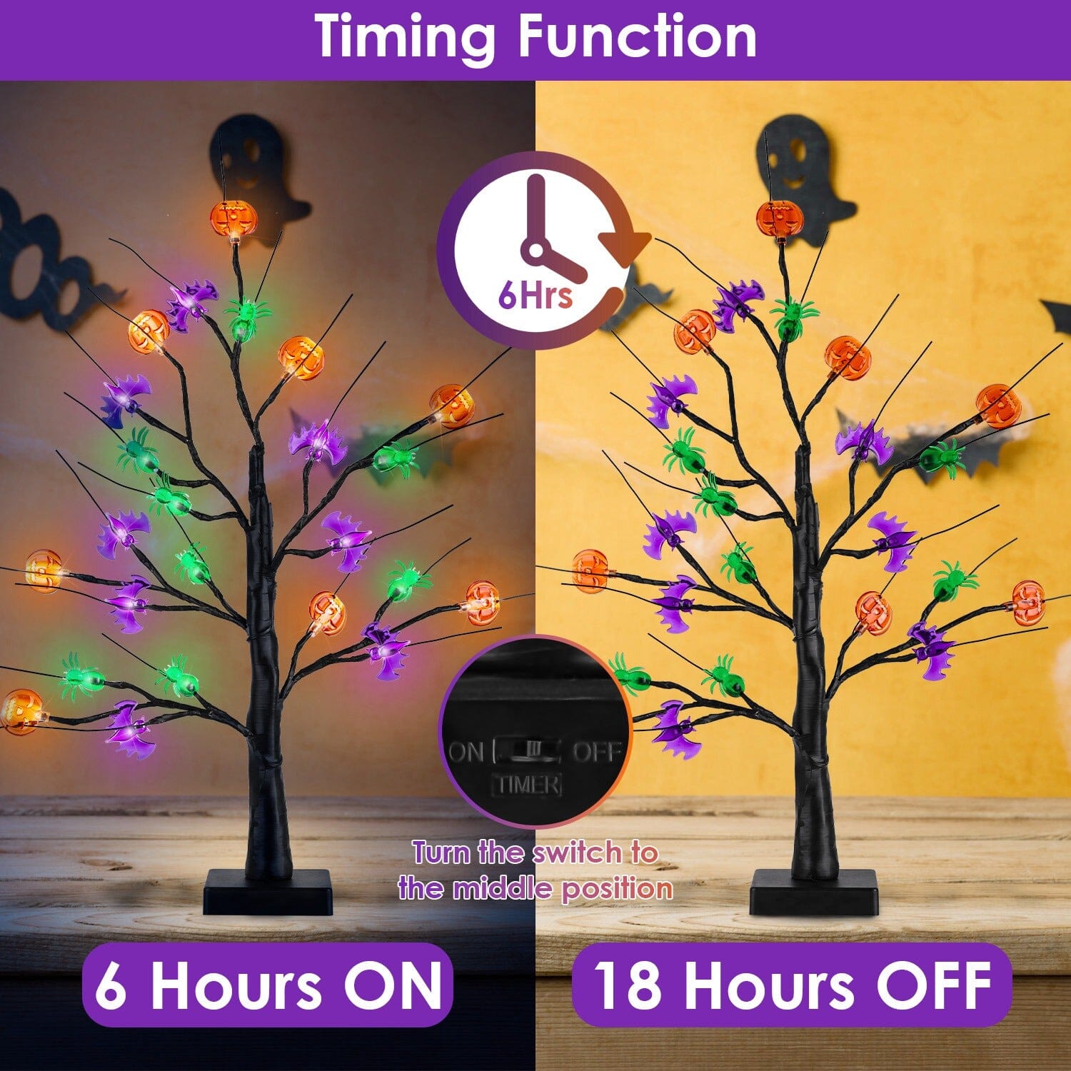 2-Pack: Lighted Halloween Trees with Timer and Adjustable Twigs Discount Nicekicks