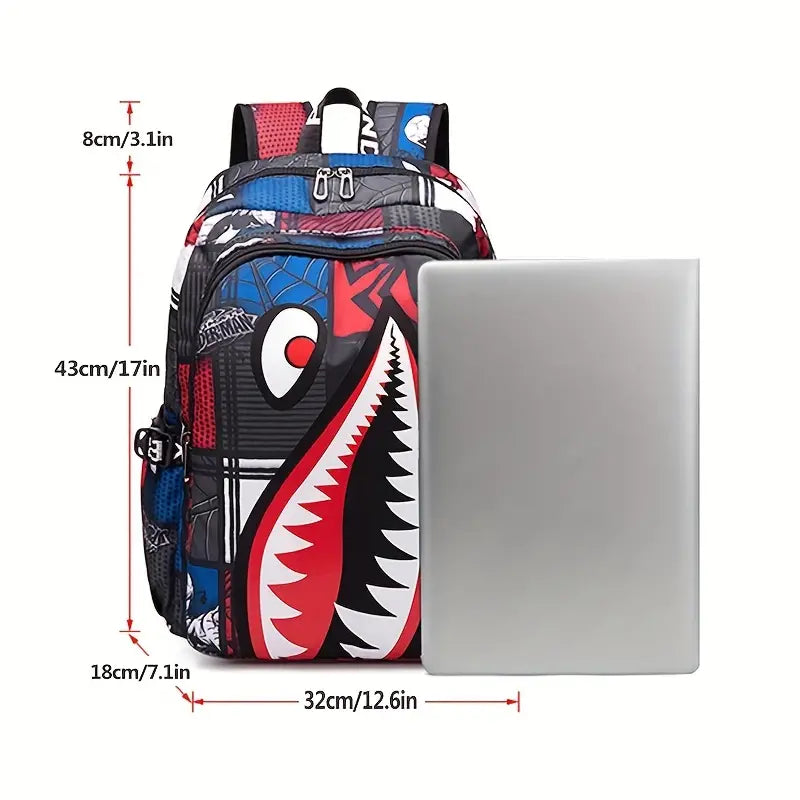 Shark Patterned Nylon Student Backpack Explore Online