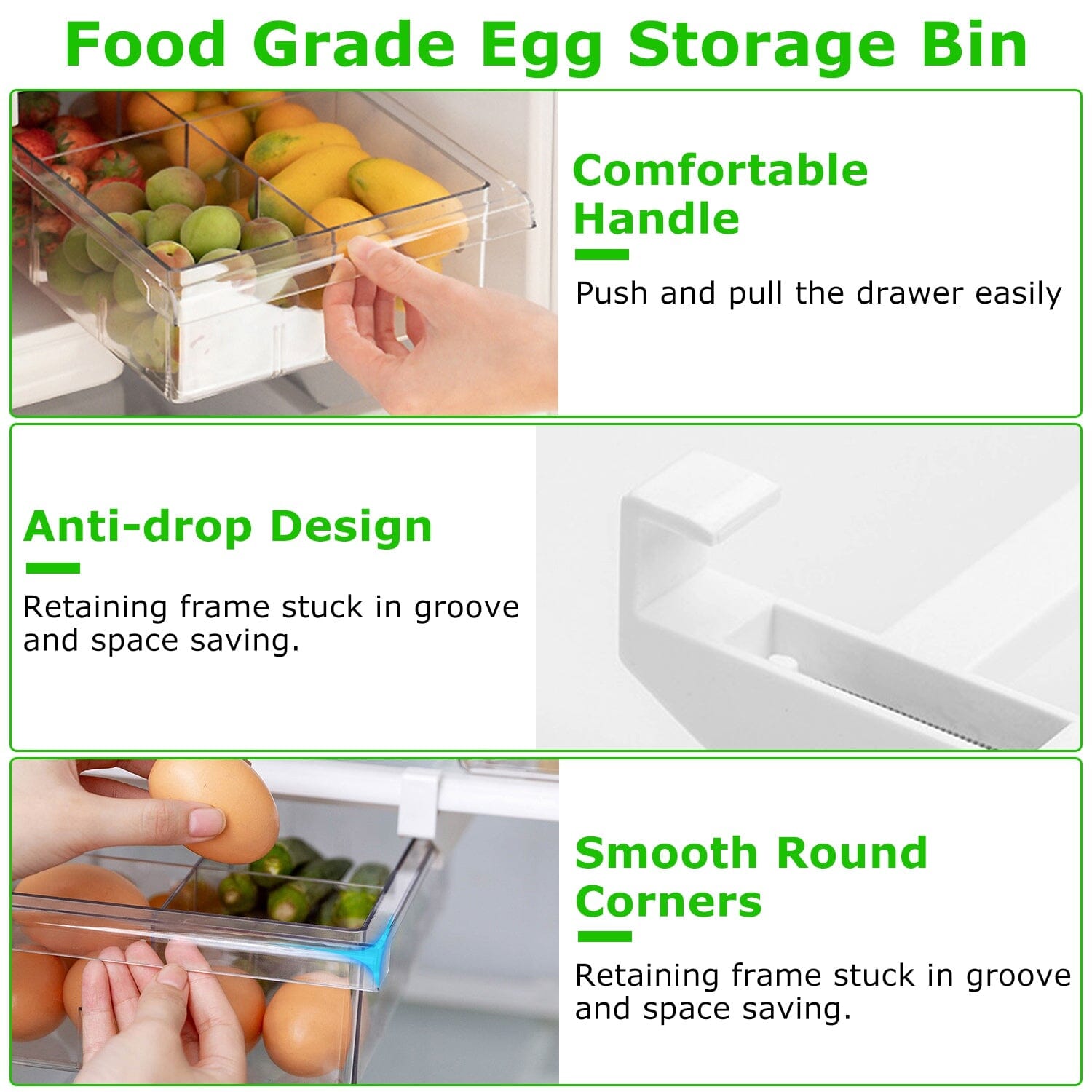 2-Piece: Refrigerator Egg Drawer 36 Egg Capacity Snap On Hanging Storage Tray Good Selling Cheap Pice