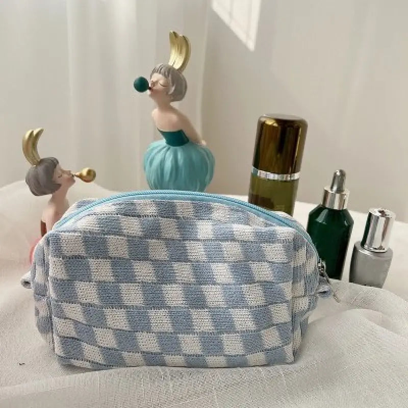 Checkered Pattern Zipper Makeup Bag Release Dates Sale Online