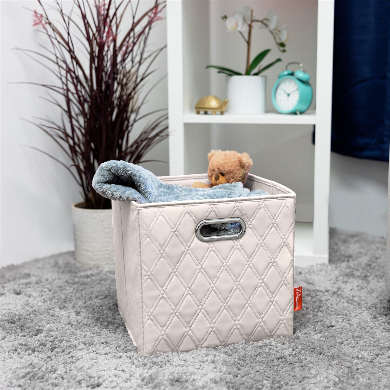 Set of 2: 11-13 Foldable Diamond Patterned Faux Leather Storage Cube Bins Discount Footaction