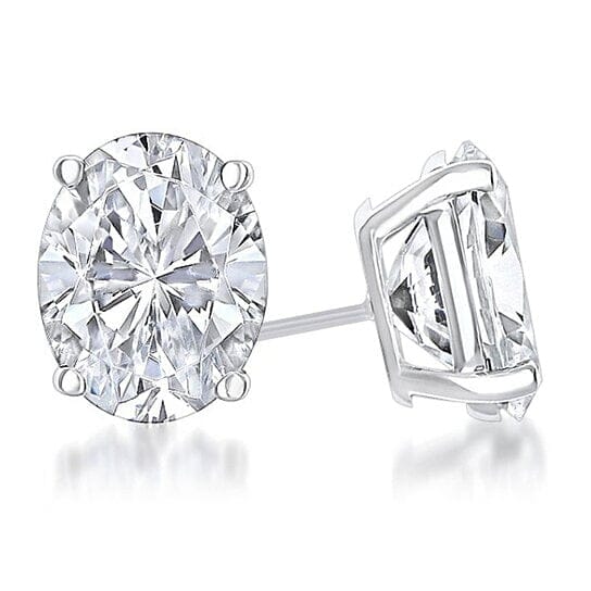 925 Sterling Silver White 4-Prong Basket Oval Stud Earrings Browse For Sale