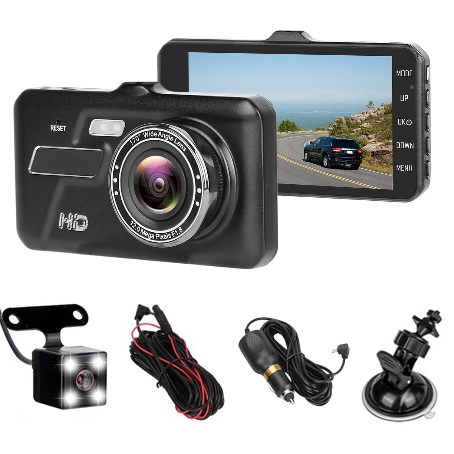 1080P 4-Inch Touch Screen Dual Dash Cam Free Shipping Supply